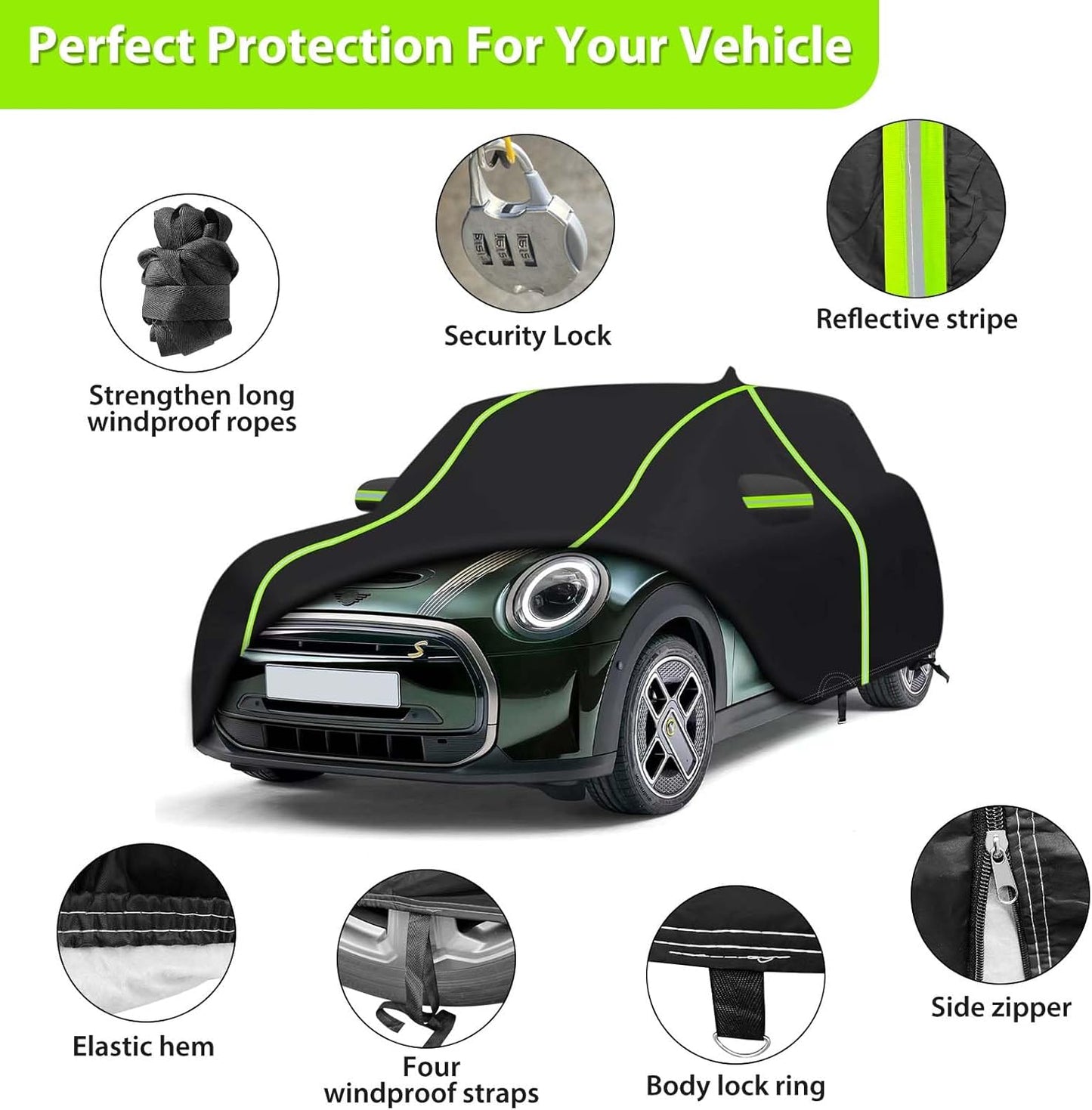 Car Cover for 2002-2024 Mini Cooper/Cooper S/Hardtop 2-Door,PEVA Full Car Cover – Adding Cotton Protection,All-Weather UV, Dust, Snow Protection – Windproof Outdoor/Indoor Cover with Door Zipper