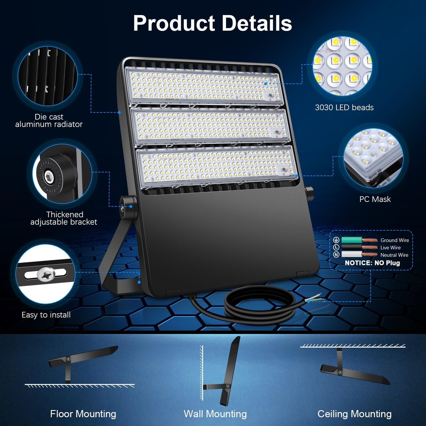 Stadium Lights Outdoor LED, Super Bright 50800 Lumen Stadium Flood Light 5000K 360W Commercial Arena Field Lighting Security IP65 Waterproof Exterior Floodlight for Yard Sport and Court