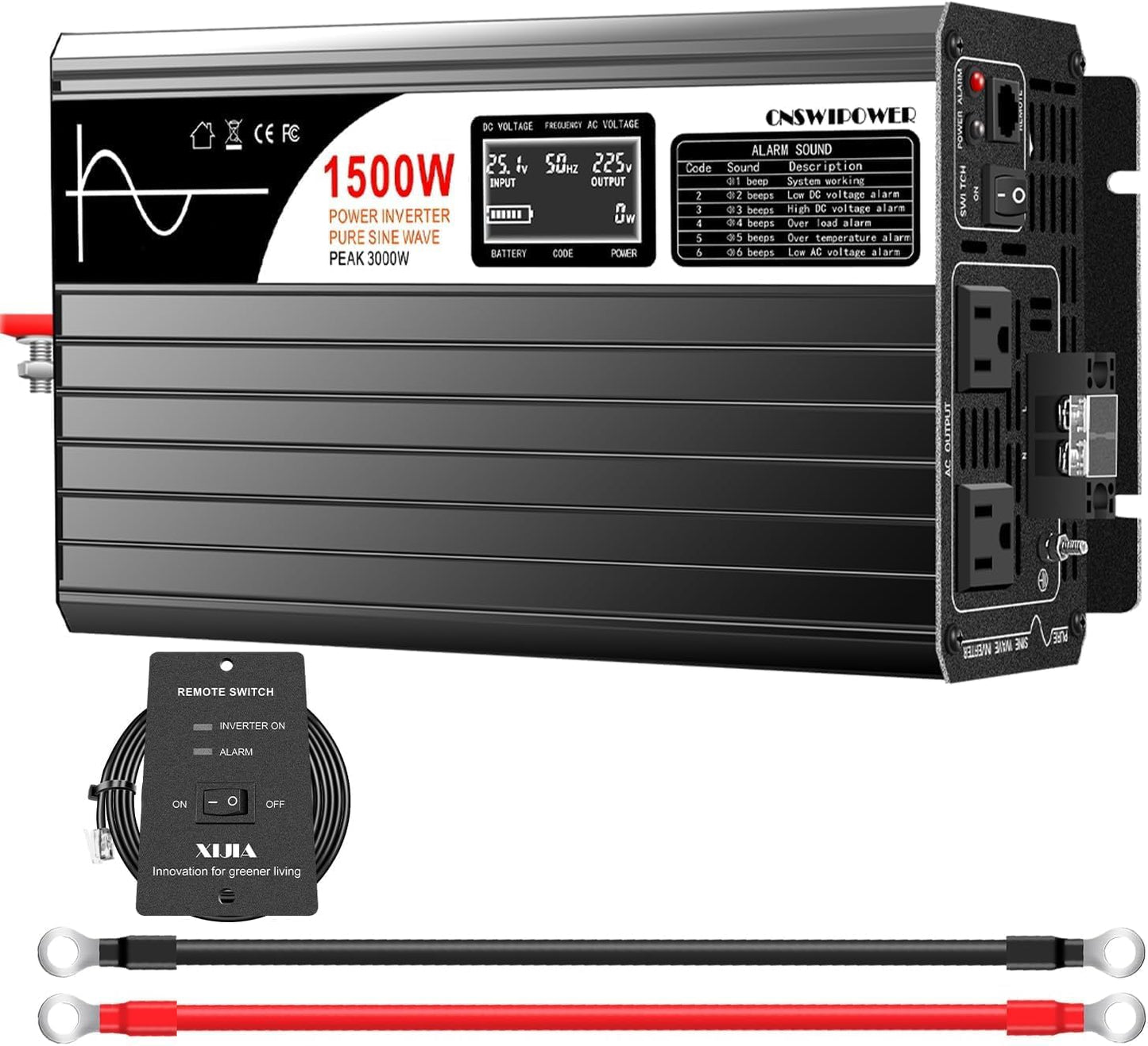 Xijia 1500W(Peak Power 3000W) Pure Sine Wave LCD-Display Solar Power DC 12V Inverter AC 120V 60HZ Solar Converter for Home Use car (DC12V (Range 10V-15V) 1500W