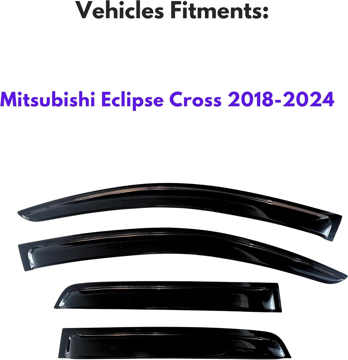KPY Window Visor Compatible with Mitsubishi Eclipse Cross 2018-2024, 4PC Rain Guard Side Window Vent Deflectors Tape-On Style, 2018 2019 2020 2021 2022 2023 2024