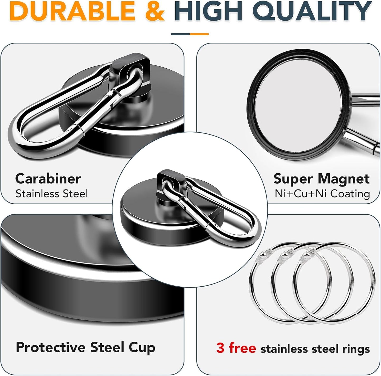 MIKEDE Magnetic Hooks Heavy Duty, 200LBS+ Powerful Magnetic Hooks Cruise, Super Strong Swivel Magnet Hooks Neodymium Magnets with Carabiner Hook for Hanging, Workplace - 2 Pack