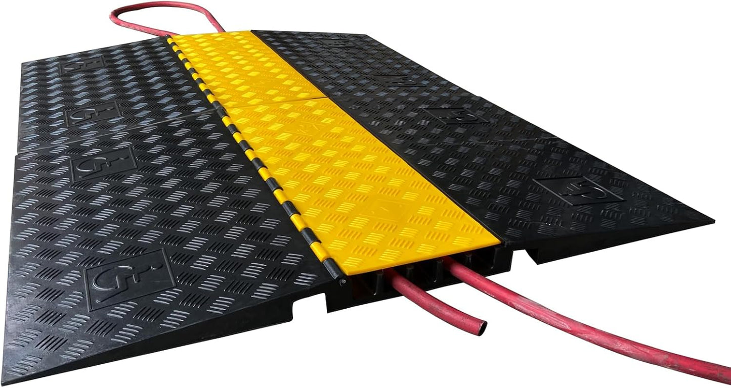 Rubber Cable Ramp 5 Channel Drive Over Hose Cable Protector Outdoor 22000Lbs Load Capacity Wires Power Lines Extension Cord Cover Traffic Speed Bump 1 Pack