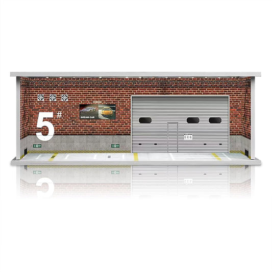 Display Case for Hot Wheels: Stackable Parking Garage for 1/64 Scale Matchbox Toy Car, FoamBoard Storage for Monster Trucks with LED Light and Acrylic Cover, Red Bricks