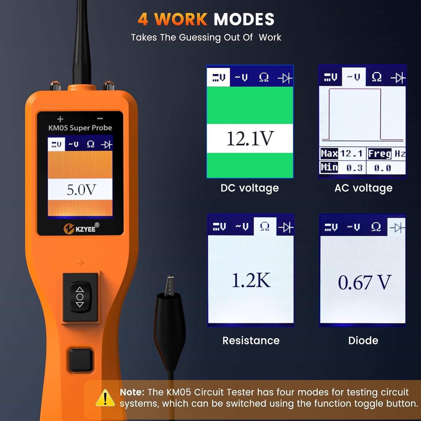 KZYEE KM05 Power Circuit Probe Tester – 12V/24V Automotive Electrical Tester for AC/DC Voltage, Continuity, Resistance, Diode, Relay Test, Component Activation & Shorts Detection, Current Probe Kit