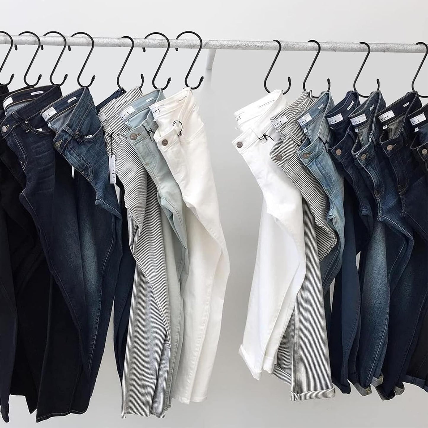 24 Pack 6 Inch S Hook, Large Vinyl Coated S Hooks with Rubber Stopper Non Slip Heavy Duty S Hook, Steel Metal Black Rubber Coated Closet S Hooks for Hanging Jeans Plants Jewelry Pot Pan Cups Towels