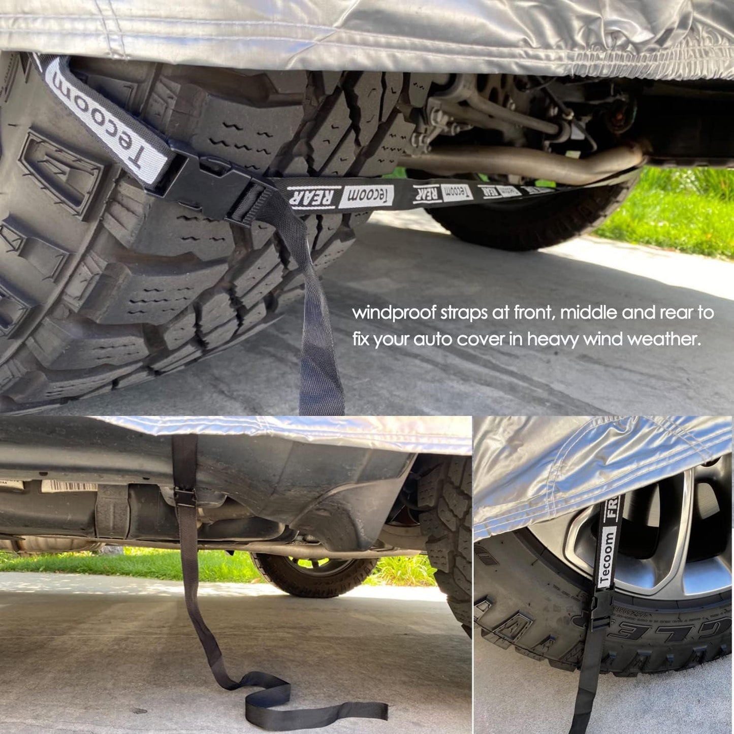 Tecoom Light Shell Breathable Material Classic Zipper Design Waterproof UV-Proof Windproof Car Cover with Storage and Lock for All Weather Indoor Outdoor Fit 191-205 Inches SUV