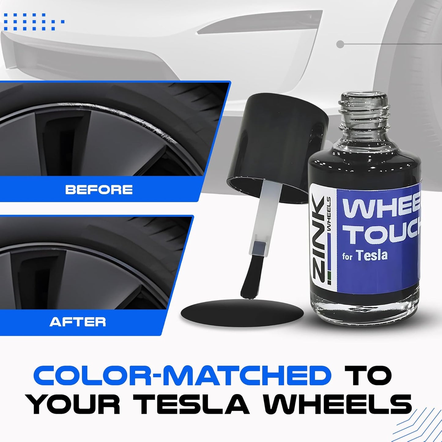 Premium Tesla Wheel Curb Rash Repair Kit for Model 3 18-inch Grey Photon Rims - DIY Kit with Color-matched Touch Up Paint - Made in USA
