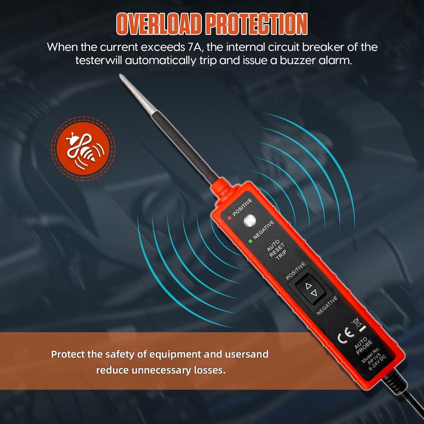 Power Short Circuit Probe Tester, 6V-24V LED Test Light, Short-Circuit Tracking Location and Buzzer Alarm, Automative Circuit Tester with Polarity & Continuity Test Function