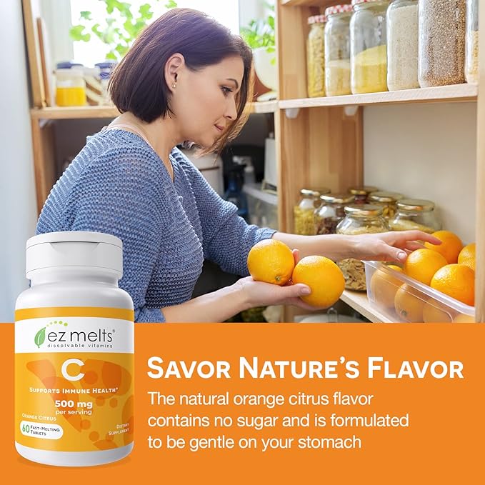 EZ Melts Dissolvable Vitamin C 500 mg, Sugar-Free, 1-Month Supply - 1 Pack