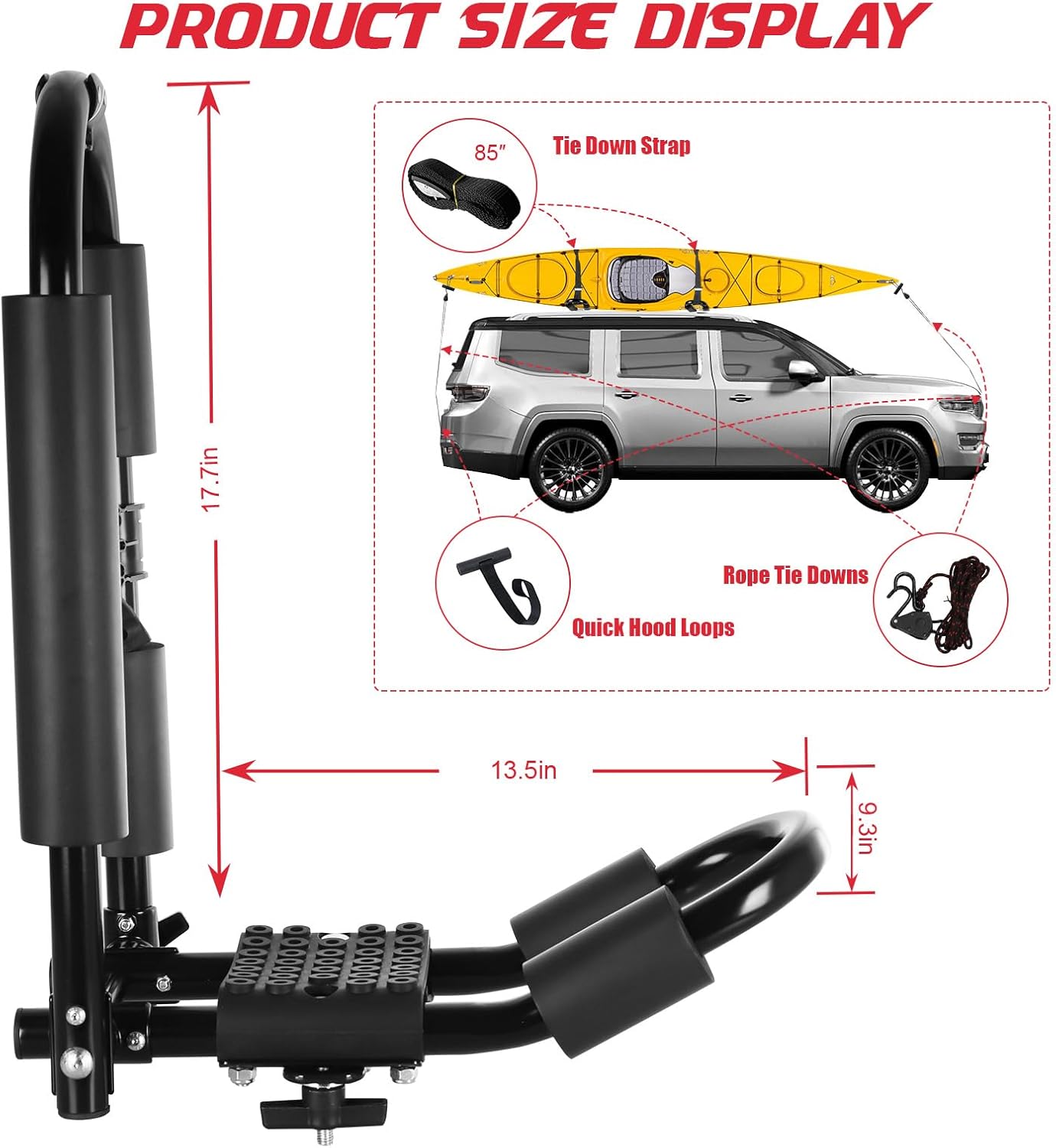 FORWODE Premium Kayak Roof Rack, 2 Pair J-Bar Roof Rack, Folding Adjustable Rack, Heavy Duty Kayak Roof Carrier 2 Kayak, Canoe, SUV, Surfboard on SUV, Car and Truck Crossbar (4 pcs)