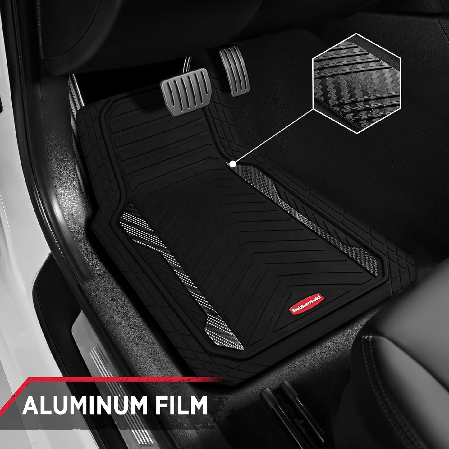 Rubbermaid Car Floor Mat, Heavy Duty All-Weather Car Mats Full Set with Dual-Tone Black Aluminum Inserts – Universal Fit, Anti-Slip Backing, Trim-to-Fit for Most SUV, Sedan, Van
