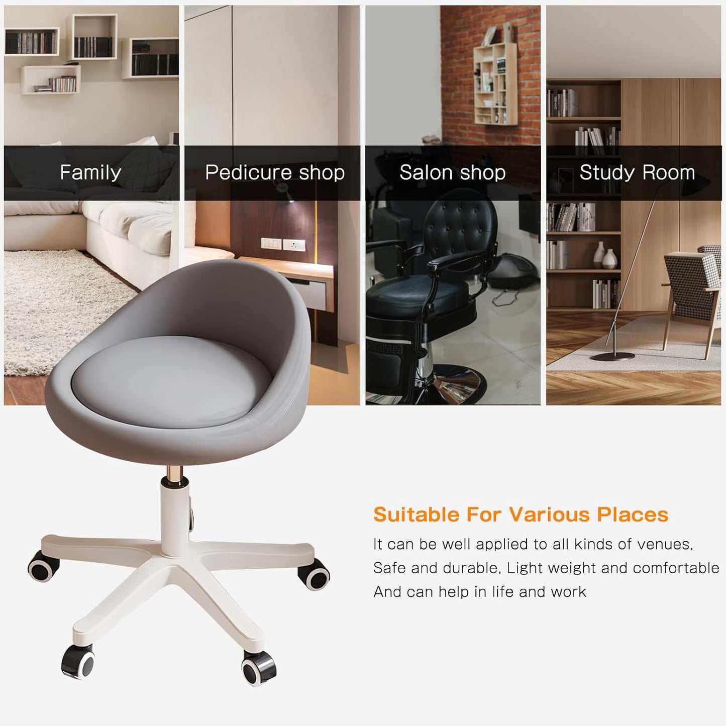 Rolling Stool Set of 6 Rolling Hydraulic Salon Stool with Low Backrest - Adjustable Swivel Chair for SPA, Shop, Salon, Massage, or Medical Office Dark Grey