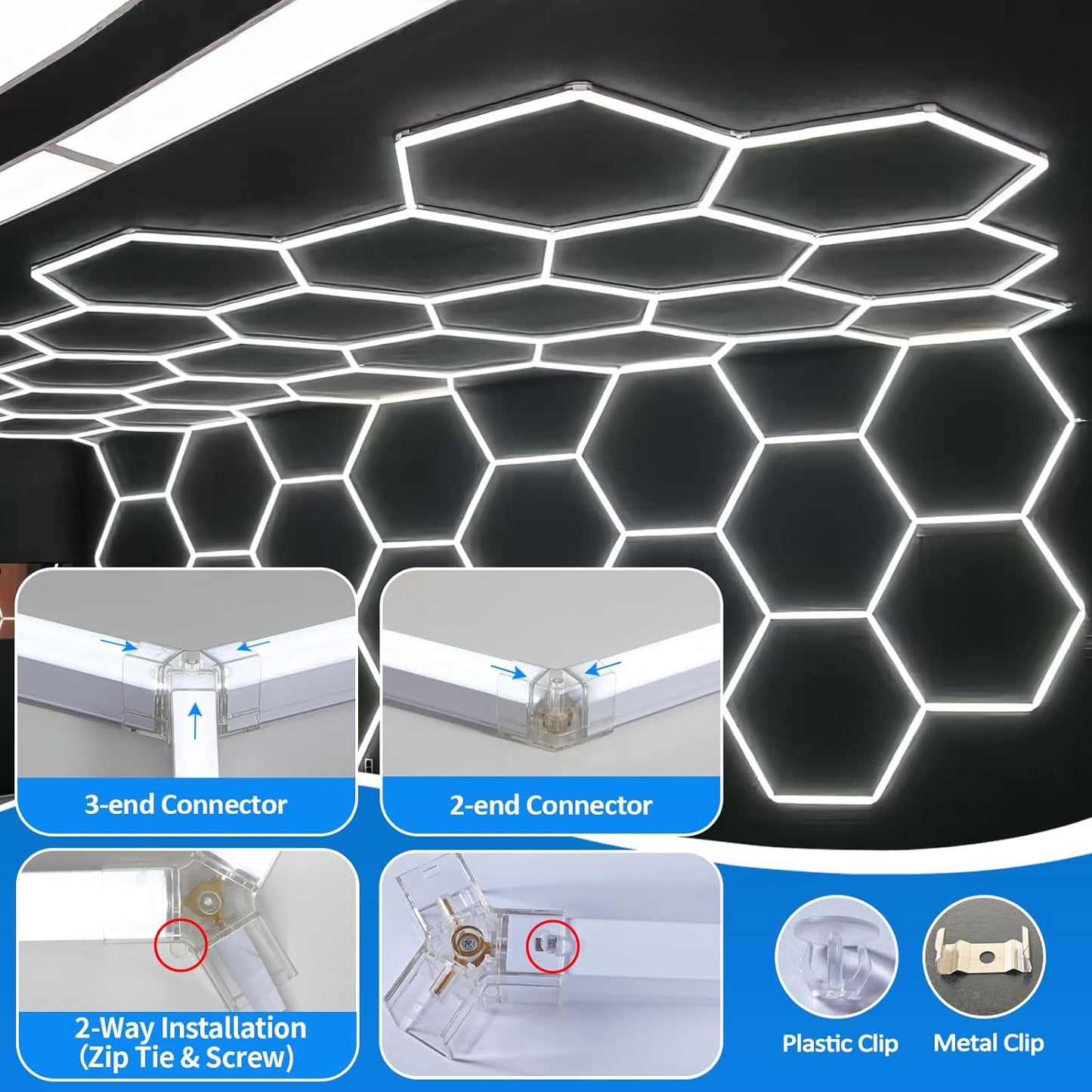 tewei LED Hexagon Garage Light, 25 Pack Super Bright Hex Ceiling LED Shop Lights 6500K Daylight White for Garage, 220W 22000LM for Workshop, Warehouse, Gym, Basement