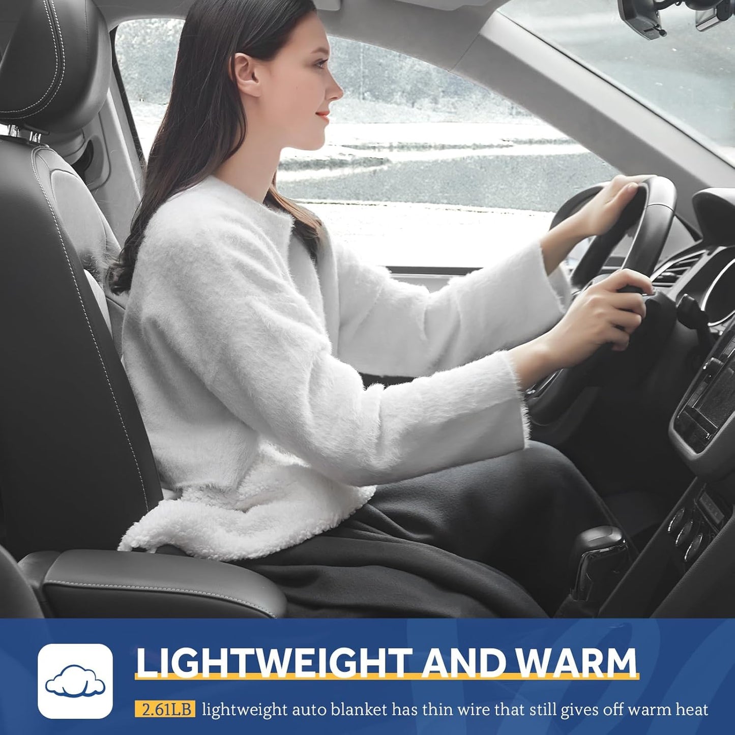 Sealy 12-Volt Heated Car Blanket with 2 USB Output Ports, 3 Heating Levels & 4 Hours Auto Off, Electric Blanket for Car, Truck, SUV, RV or Camping, Machine Washable, 59" X 43", Charcoal