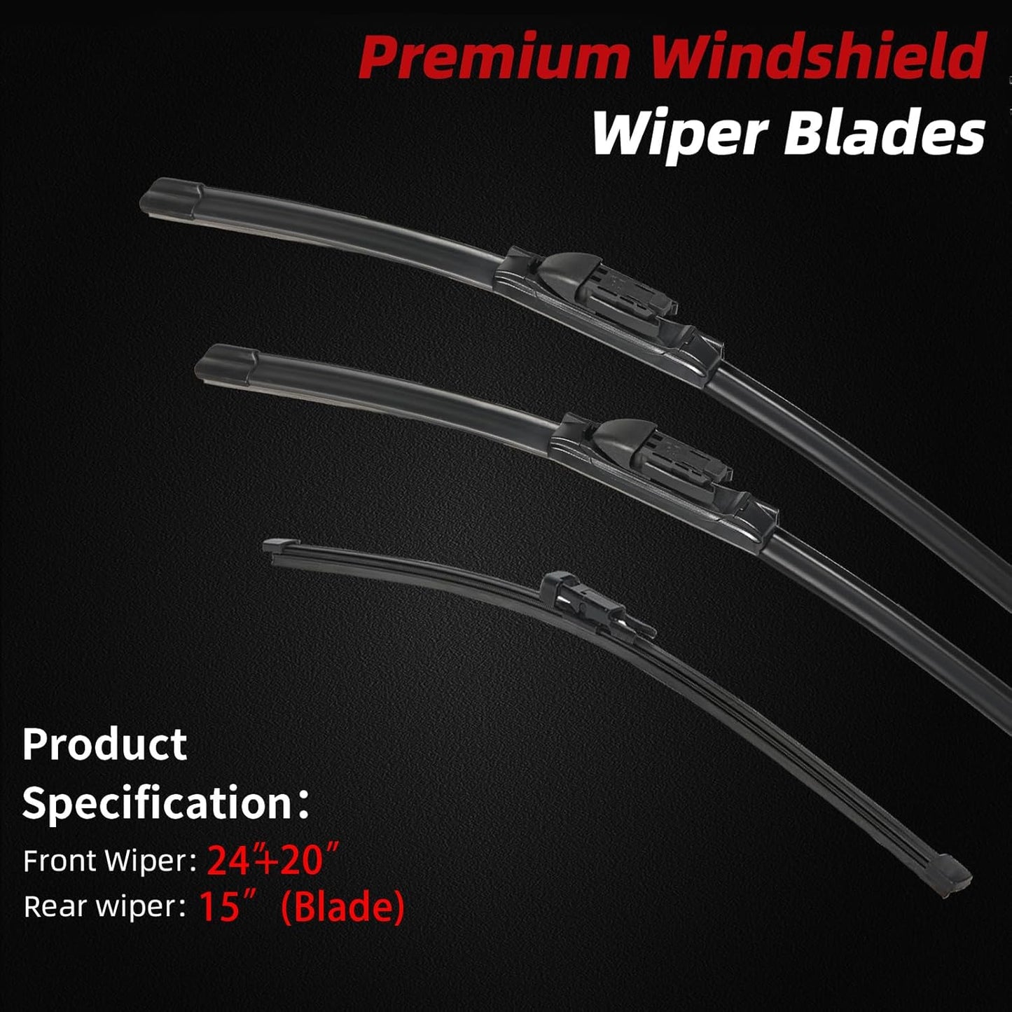 OTUAYAUTO Windshield Wiper Blades - Replacement for Porsche Macan 2015-2023, Front and Rear Wipers Set, Top Lock - 24"+20"+15" (Pack of 3)