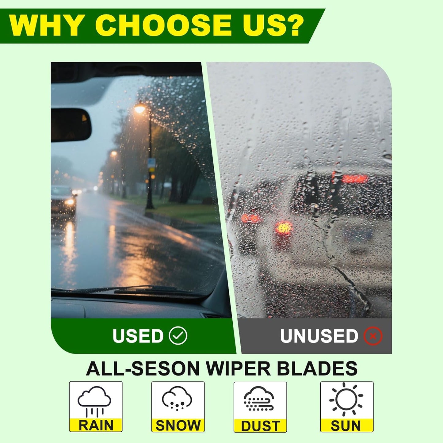 QUALITY 24in + 19in Premium All-Season Windshield Wiper Blades for Original Equipment Replacement(Set of 2)