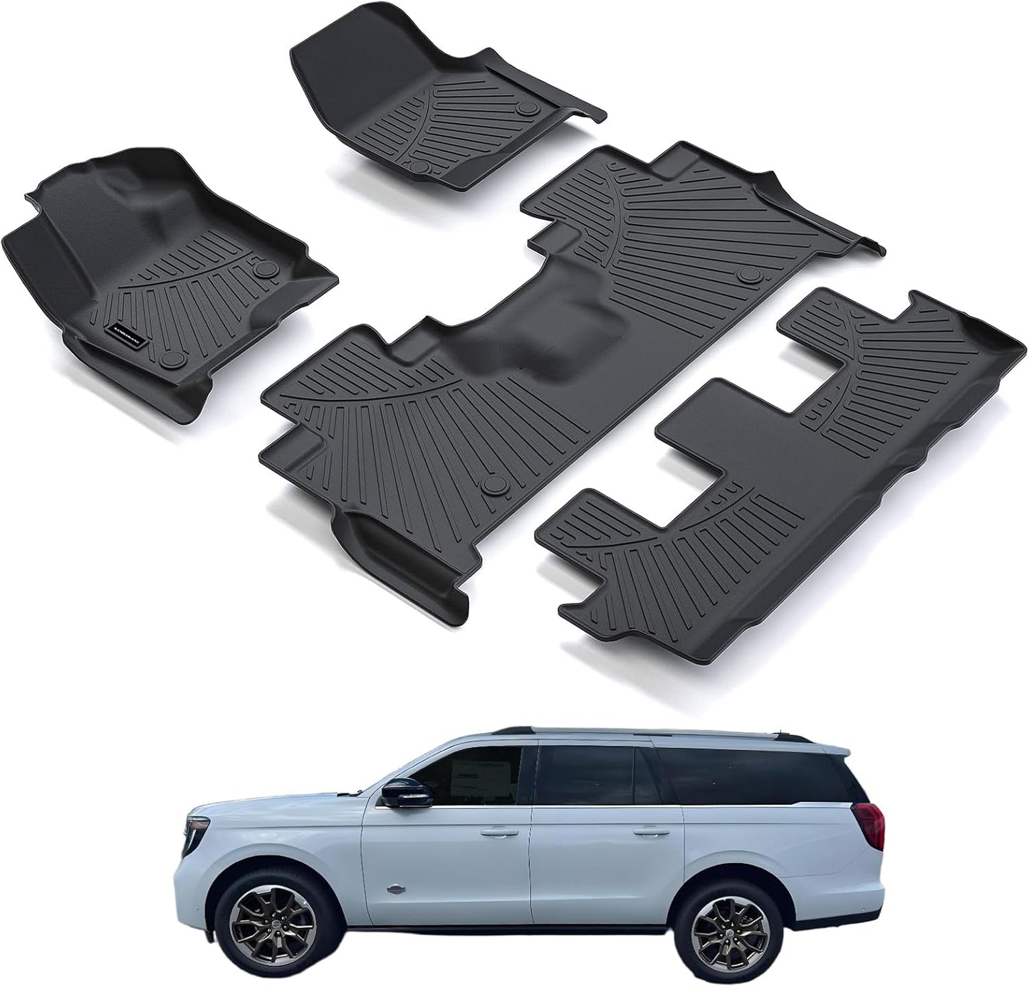 All-New 2025 SANBAN-AXE Floor Mats for 2025 Ford Expedition MAX - 8 Seat, TPE All Weather Protection 2 Rows Car Floor Liners - Only Fit 8 Seats(2 Row Bench Seat), Fit Expedition MAX