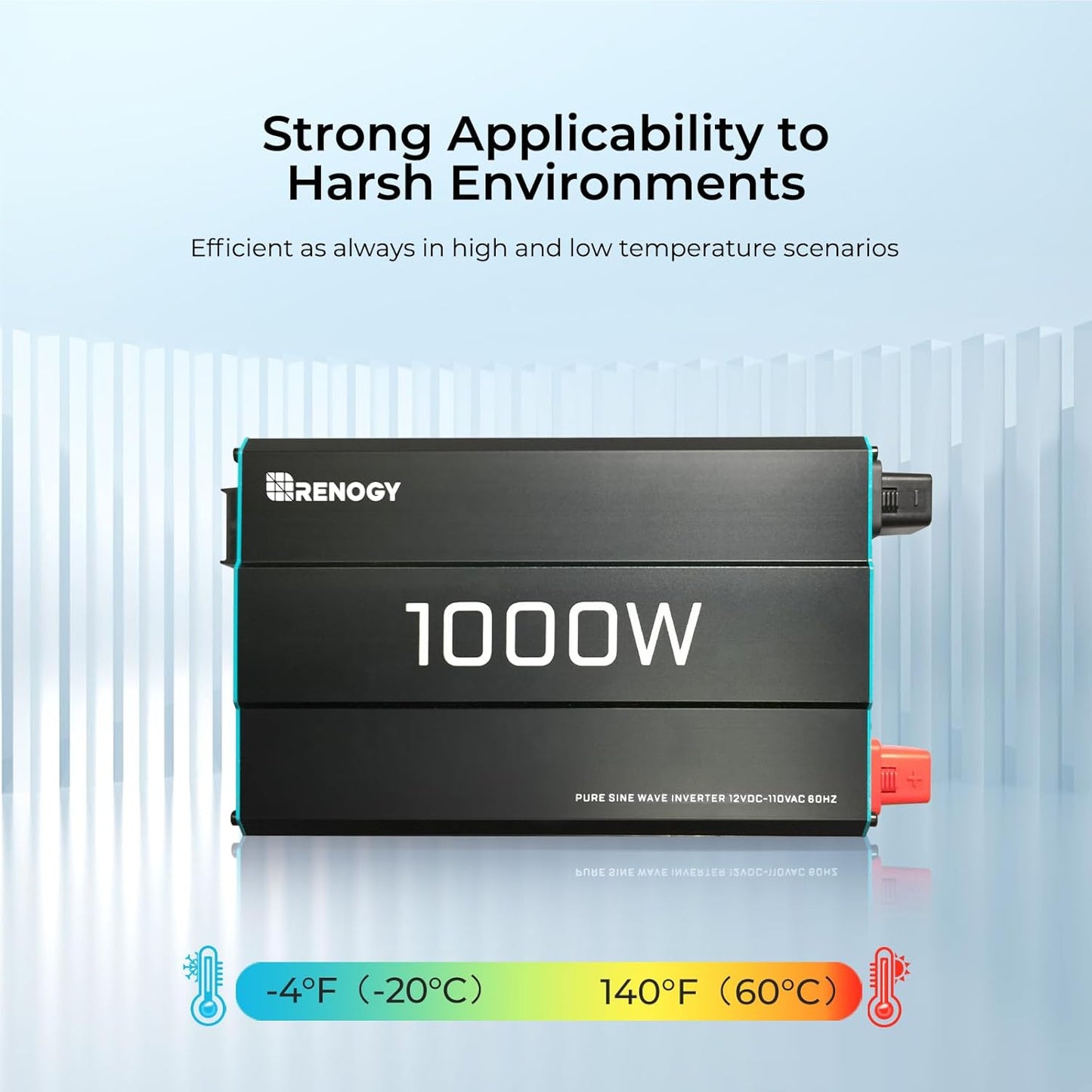 Renogy 1000W Pure Sine Wave Inverter 12V DC to 120V AC Converter for Home, RV, Truck, Off-Grid Solar Power 110V with Built-in 5V/2.1A USB Port, Hardwire Remote Controller