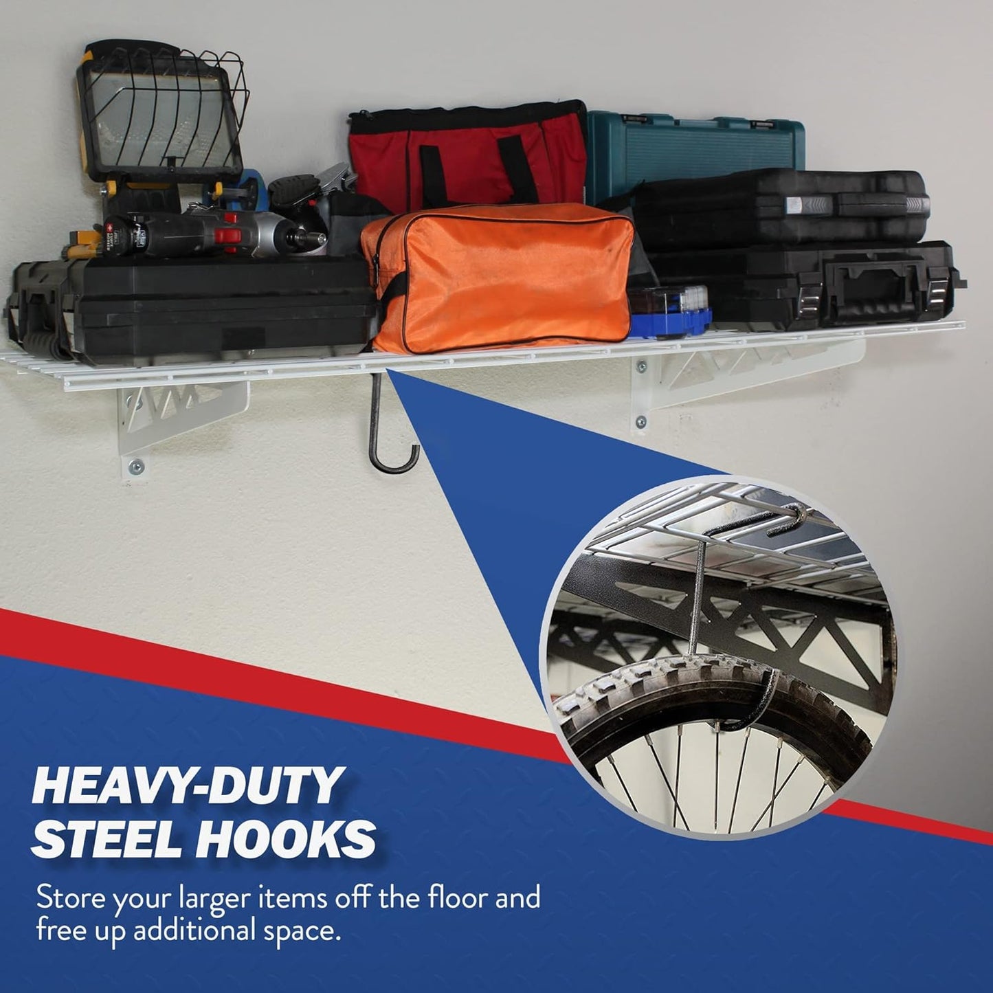 SafeRacks Wall Shelves - 4 Pk 24"x48" Wall Mountable Shelving Unit for Storage Rack, Pantry Shelves, Utility Shelving, Heavy Duty Shelves w/ 8 Versatile Accessory Hooks, 500lbs Capacity, White