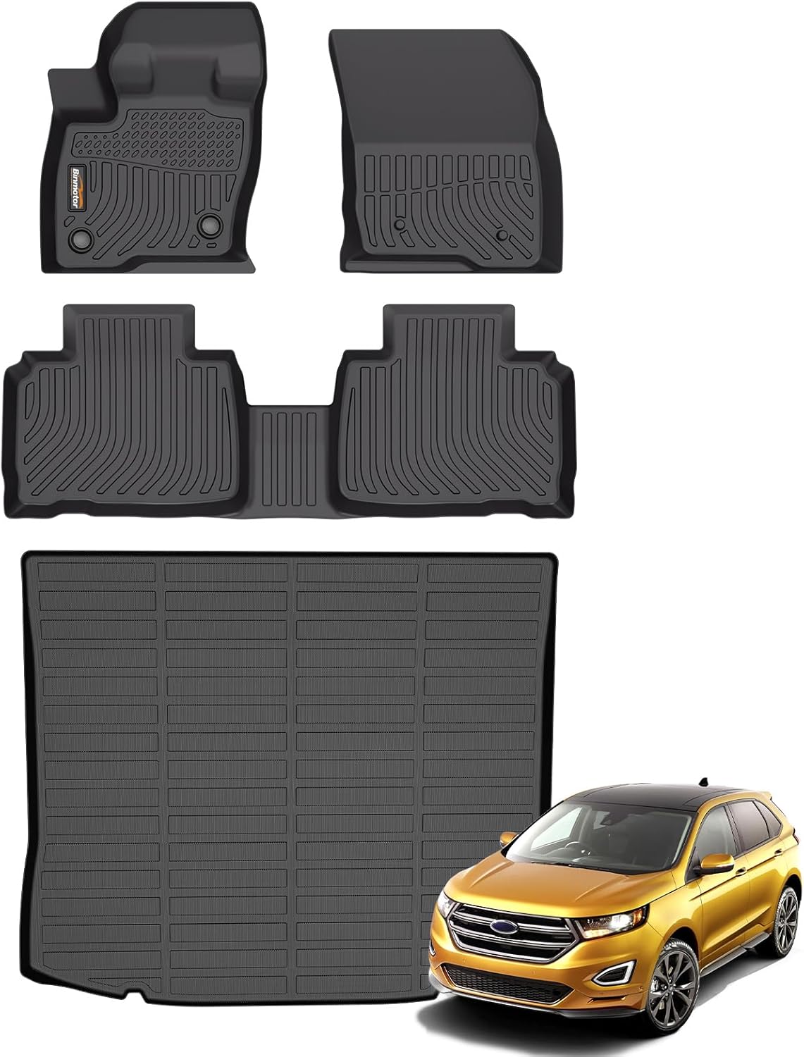 Binmotor-Floor Mats & Cargo Liner Set for Ford Edge 2024 2023 2022-2015, All Weather Car Mats for Ford Edge Rubber Mat Floor Liners Rear Cargo Mat Custom Fit for Edge Accessories