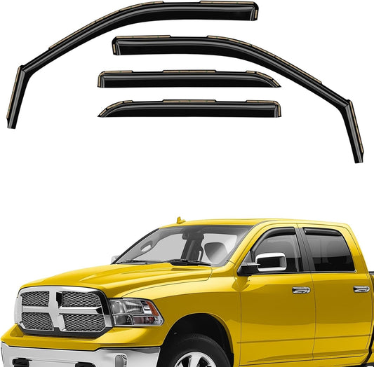 Extra Durable Window Deflectors in-Channel Window Visors Rain Guards Fit for Dodge Ram 1500 2009-2018 Crew Cab, Sun Visors, Wind Vent for Shades, Exterior Car Accessories - 4pcs. AG0029