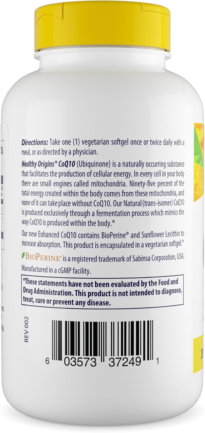 Healthy Origins Natural Enhanced CoQ10 (BioPerine®), 200 mg - Heart Health & Energy Supplement - Gluten-Free & Non-GMO Supplements, with BioPerine & Sunflower Lecithin ((Pack of 1) 150 Veggie Gels)