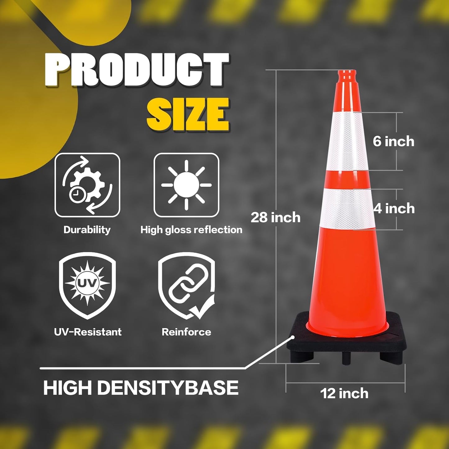 Traffic Cones 28 inch Orange 8 Pack Heavy Duty Safety Cones with Reflective Collars Fit Parking Lot,Driveway Road Traffic Control Construction Cones