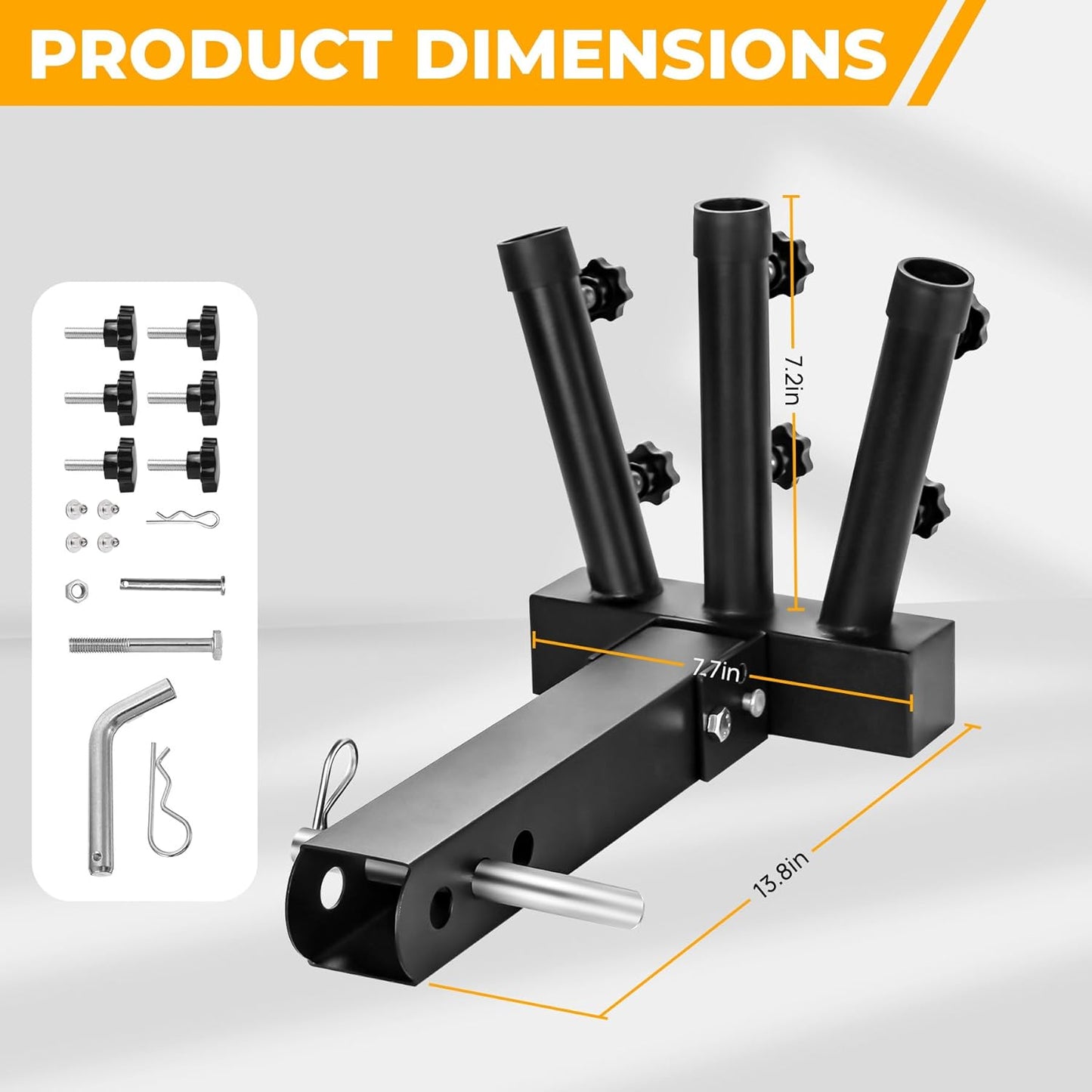 Heavy Duty Three Hitch Flag Holder, Trailer Hitch Flag Pole Holder, Fits 2" Trailer Receivers, Universal Hitch Flag Pole Holder Kit with Cars, Trucks, SUV, Pickups, Campers & Trailers