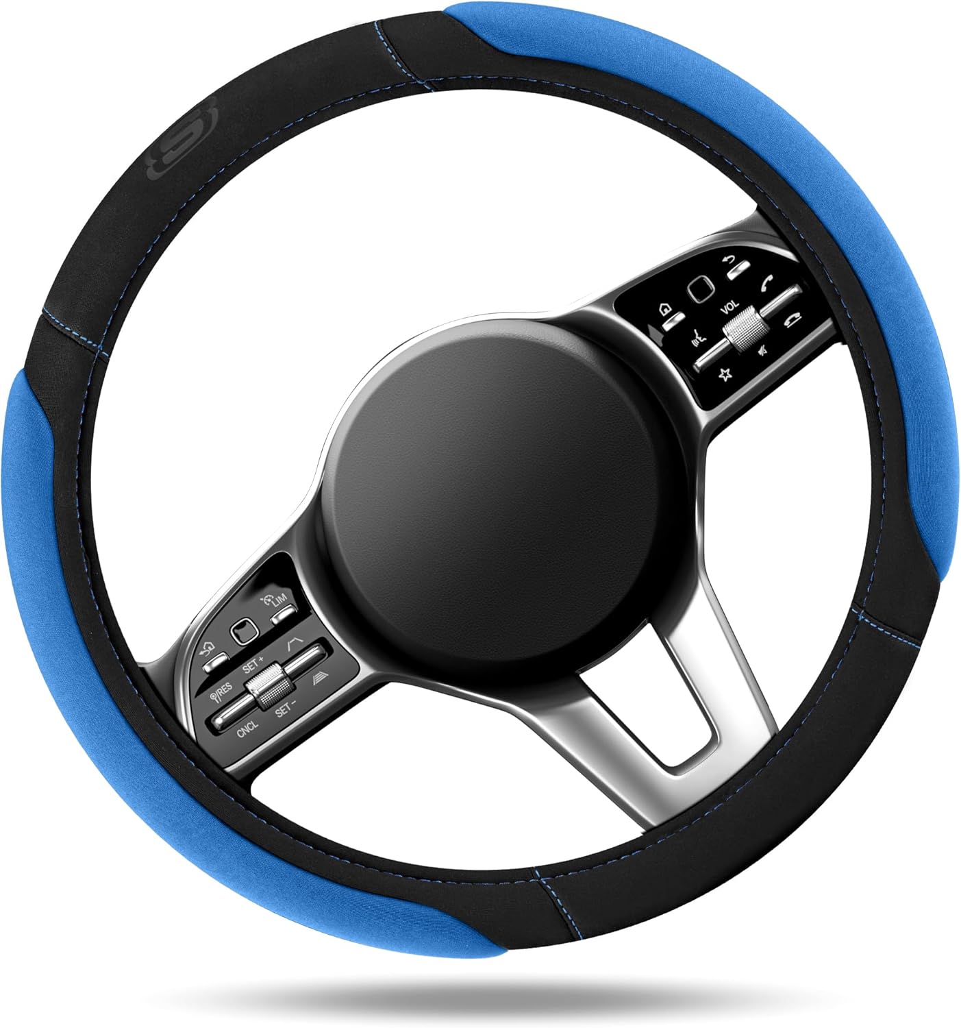 Skechers Steering Wheel Cover, Memory Foam Car Steering Wheel Cover,14.5-15inch Anti-Slip Safety Comfortable Desgin, Universal Accessory for Diverse Cars, Truck,SUV (Black & Blue)