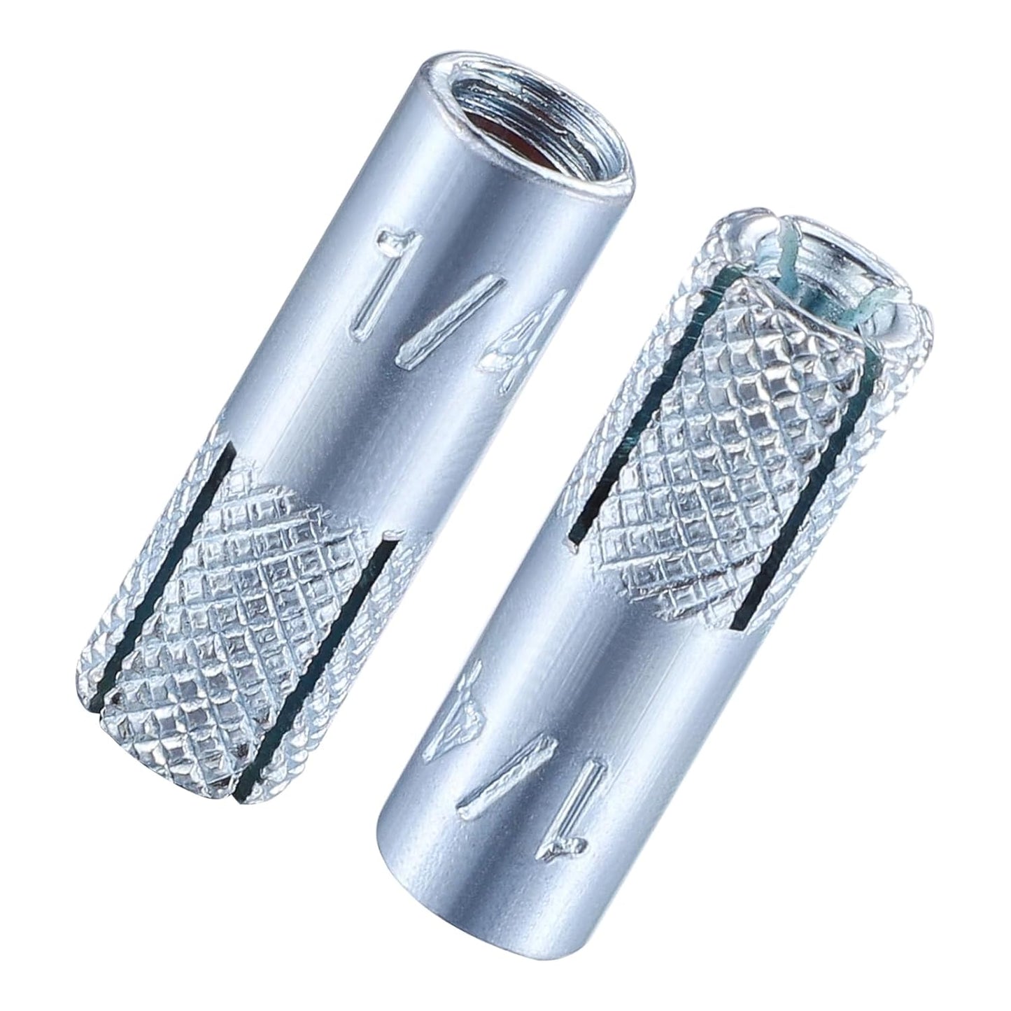 Wensilon(100 pcs) 1/4"-20 Premium Zinc Plated Carbon Steel Drop in Anchors Assortment, Knurled Drop-in-Anchor for Solid Concrete, Internal Forced Expansion Screw Bolts