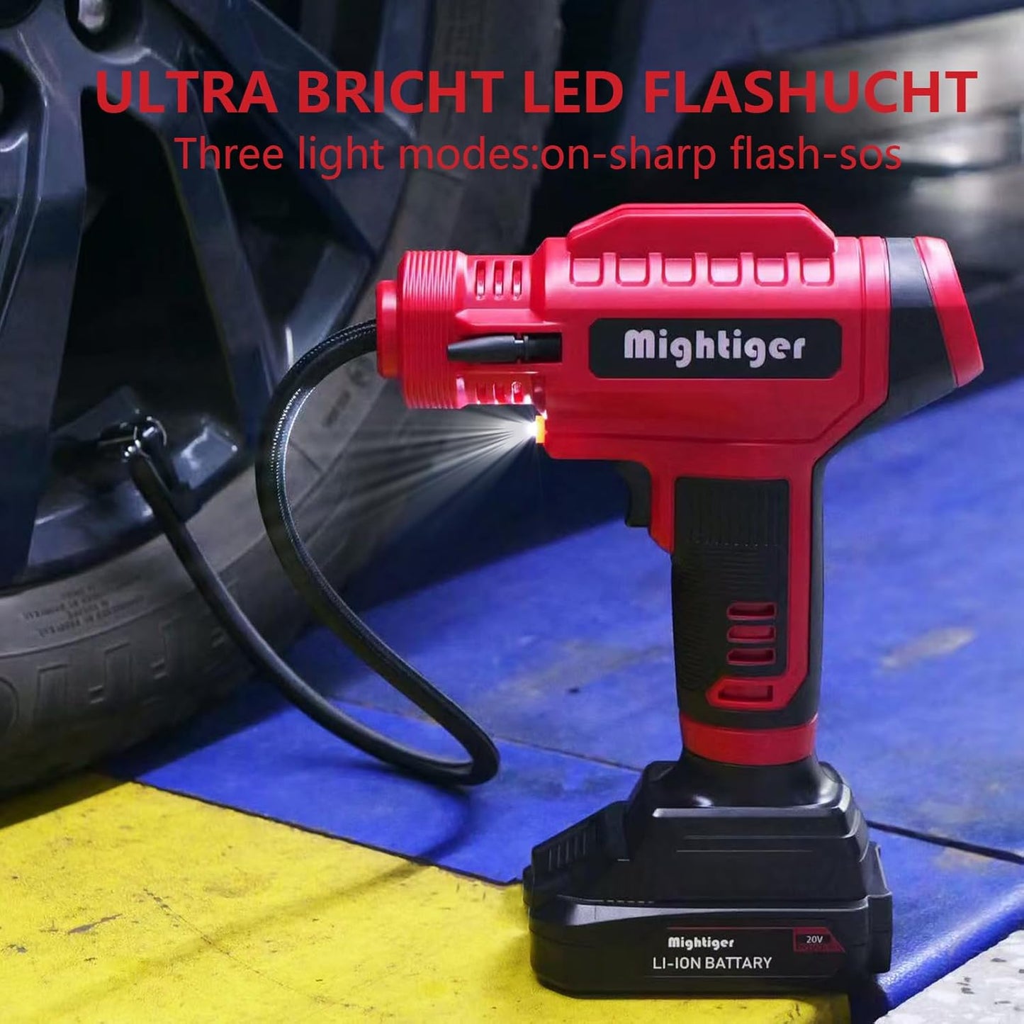 Tire Inflator 20V Cordless Mini Air Compressor DC 12V Portable Handheld Car Air Pump 150PSI with Rechargeable Battery, Auto Shut Off, LED, Digital Pressure Gauge for Cars Bikes (Red)