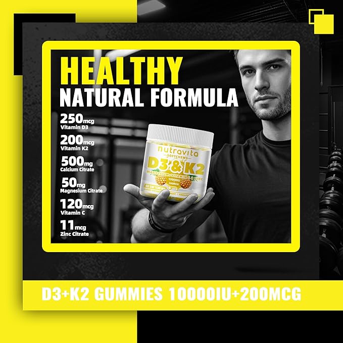 Sugar-Free Vitamin D3 K2 Chews with Calcium + K2 (MK-7), Magnesium Citrate, Vitamin C, Extra Strength - Ultimate Absorption for Bone Muscle Teeth Immune, Vegan - 60 Count-Pineapple Flavor