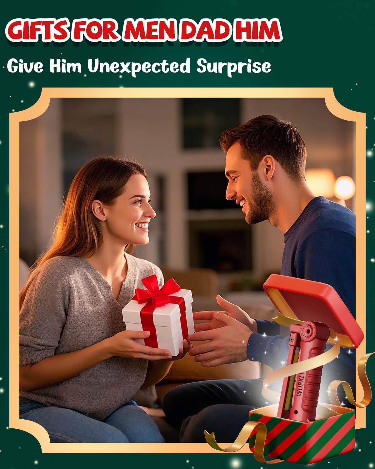 Coquimbo Tool Gifts for Men Dad, Rechargeable Flashlight LED Work Lights Grill Light with Magnetic Base 5 Modes 360° Rotate Mens Dad Husband Him Gifts (4 Pack Red)