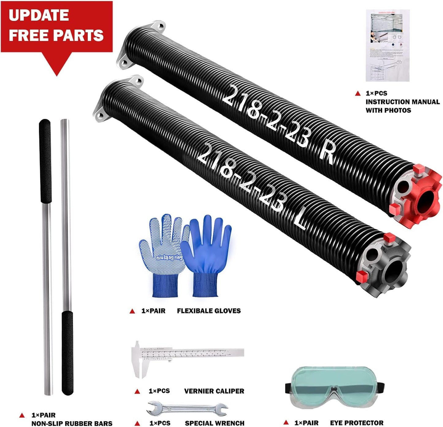 2" Garage Door Springs Pair, Garage Door Spring Replacement,Torsion Springs for Garage Door Set Includes Left Right Door Springs, with Non-Slip Winding Rods for DIY Replacement (0.250x2''x29'')