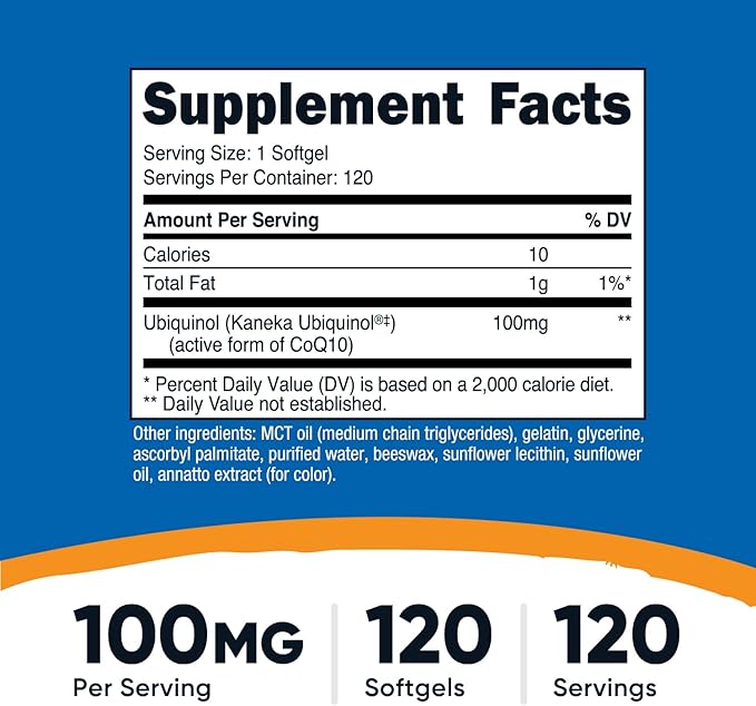 Nutricost Ubiquinol Softgels (120 Softgels | 100 mg Per Serving) - Superior Absorption Antioxidant | Active Form of CoQ10 - Gluten Free, Non-GMO