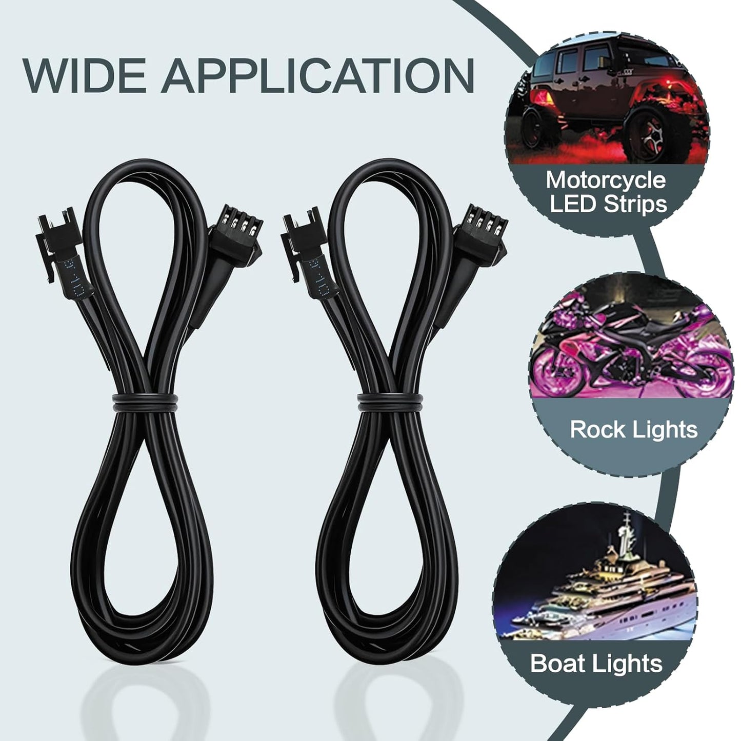 4 Pcs 4 Pin RGB Extension Cable RGB Wire for Motorcycle LED Light Underglow Kit, Compatible with ATV Car Trucks Rock Lights & Neon Strips (60 Inch)