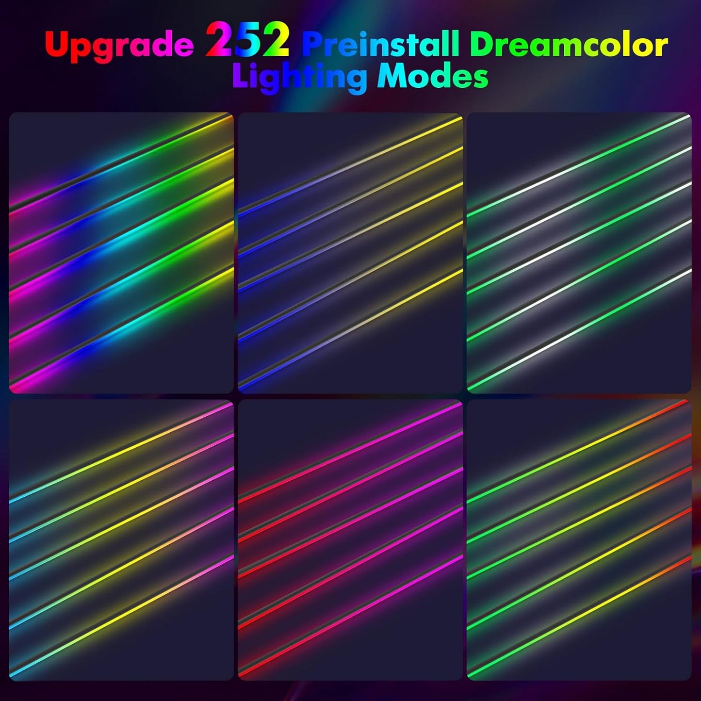 New Version Acrylic Car Dreamcolor Ambient Lighting Kit 14 in 1 LED Interior Car Strip Lights APP Control Zoned Control System 252 Color Modes DIY Neon Wireless Sound Activated RGB Light Bar