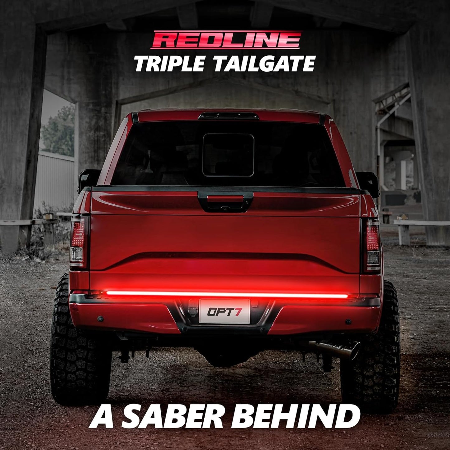 OPT7 60" Redline Triple Row LED Tailgate Light Bar w/Sequential RED Turn Signal - Weatherproof Rigid Aluminum Frame Light Strip for F150 RAM Silverado Sierra - Full Functions Reverse Brake Running