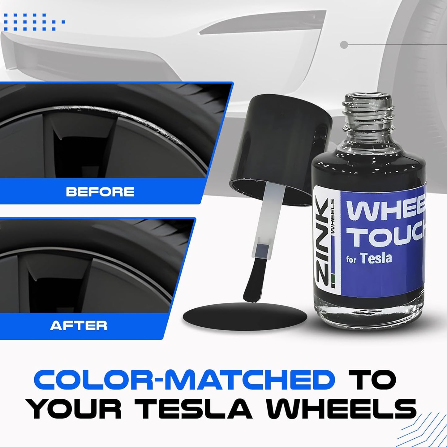 Premium Tesla Wheel Curb Rash Repair Kit for Model 3 18-inch Grey Aero Pinwheel Rims - DIY Kit with Color-matched Touch Up Paint - Made in USA