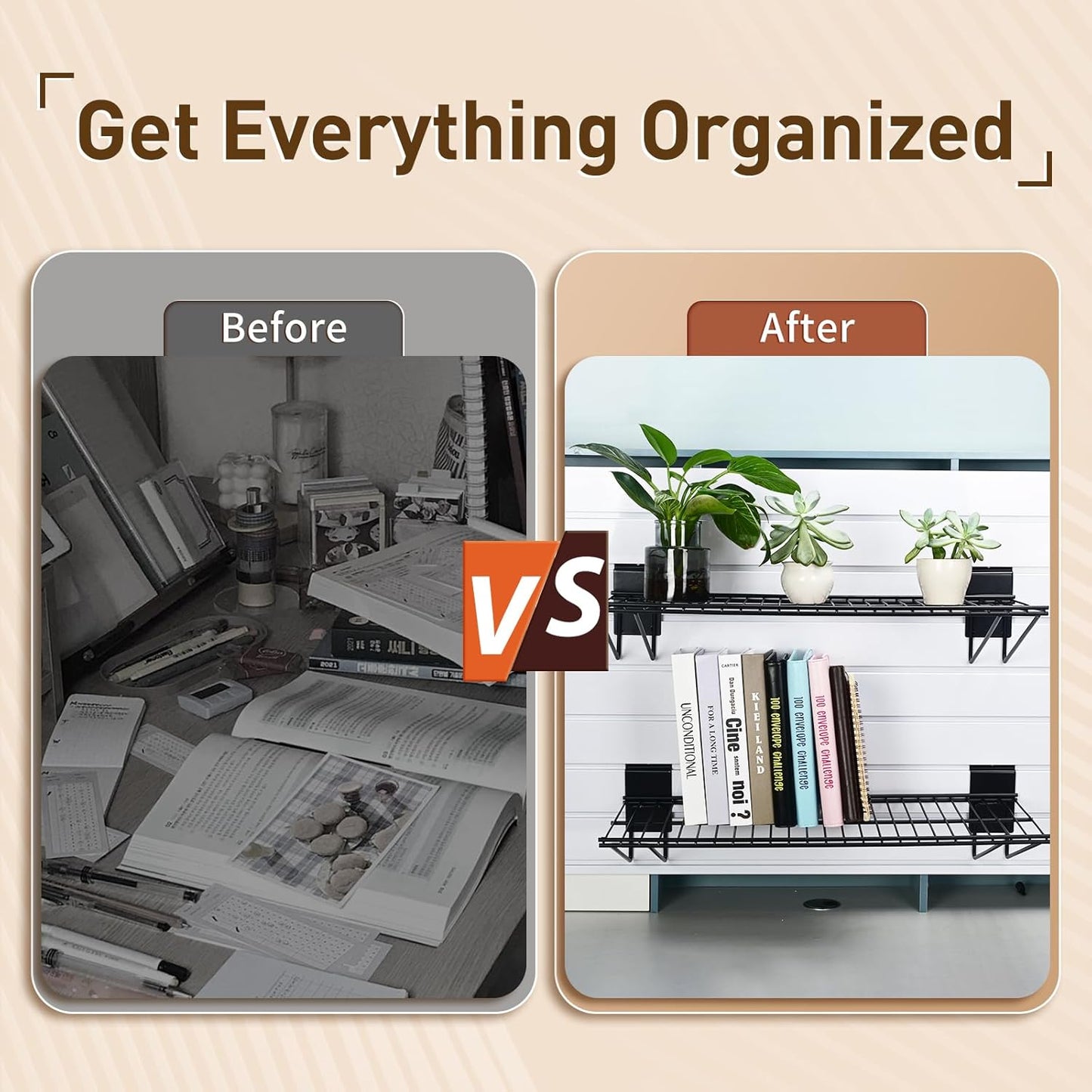 Slatwall Shelves, Slatwall Accessories, Slat Wall Wire Shelf, Heavy Duty Gargage Storage Slatwall Shelf(2 Pack) (24-Inch Width)