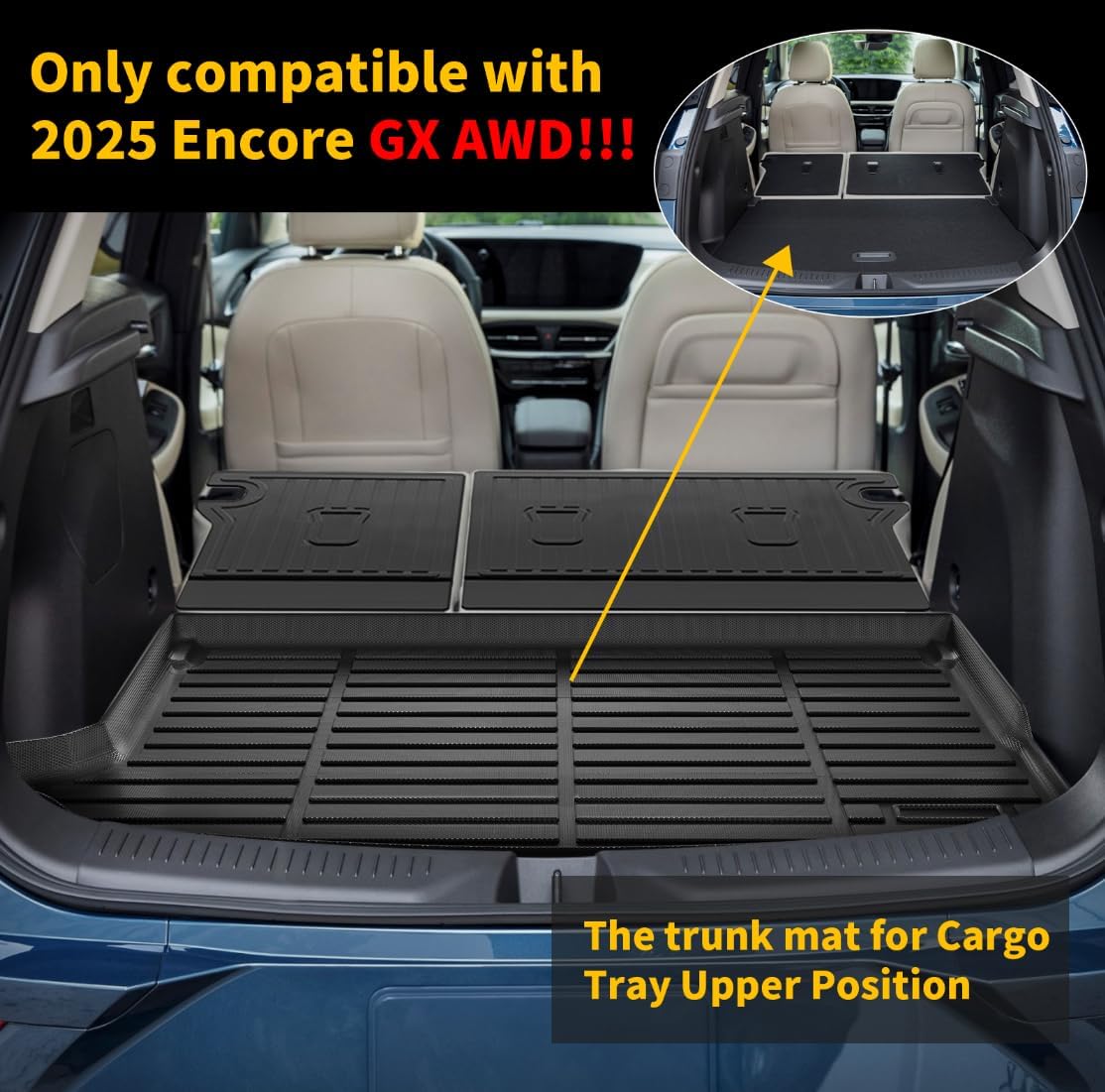 GINOWY-Floor Mats & Cargo Liner for Buick Encore GX AWD 2020-2024 2025 TPE All Weather Encore GX Car Floor Mats Non-Slip Trunk Mat Floor Liners Accessories Black