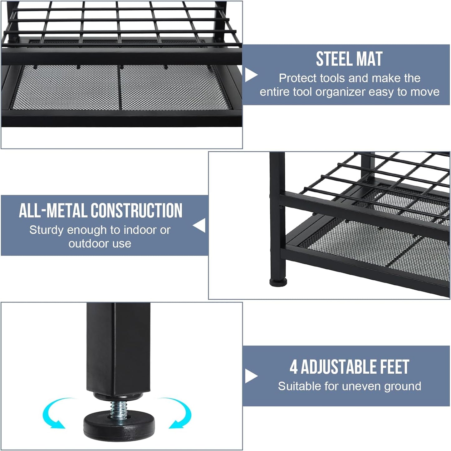 Garden Tool Organizer Holds 50 Long-Handled Tools/Rakes/Brooms/Shovles for Garage Organization and Storage, Shed, Outdoor, Lawn, Heavy-Duty Steel, Black, Easy Assembly (Corner Tool Organizer)