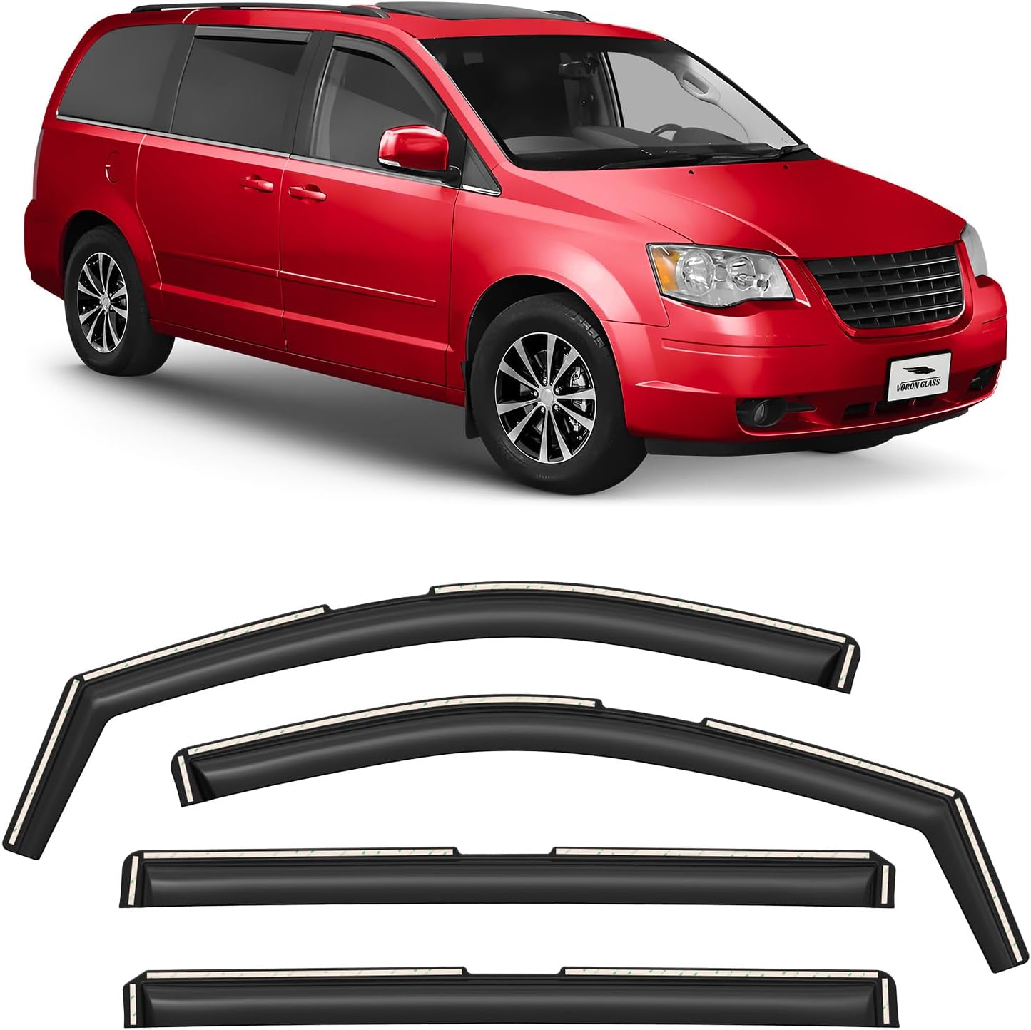 Voron Glass in-Channel Extra Durable Rain Guards for Chrysler Town and Country 2008-2016, Window Deflectors, Vent Window Visors, 4 Pieces - 200909