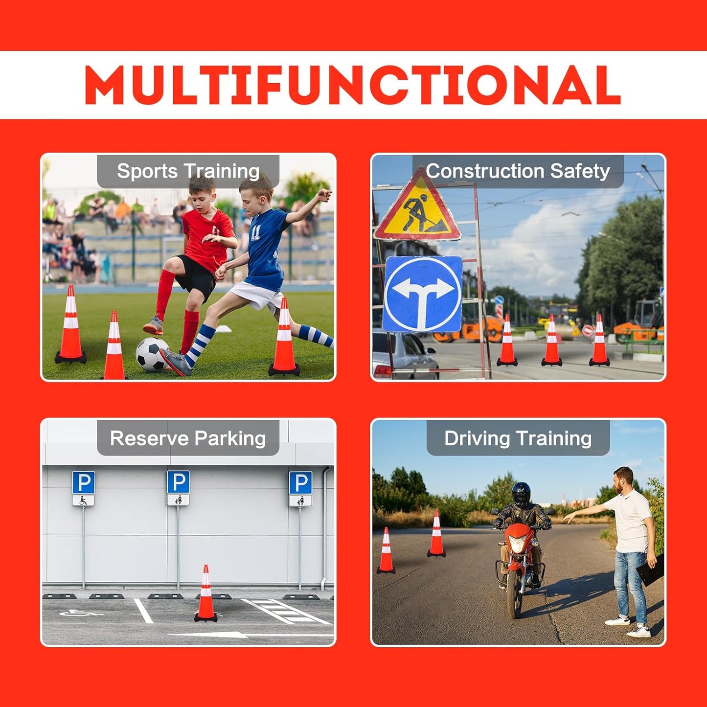 Traffic Cones 28 inch 6 Pack Heavy Duty Safety Cones Orange with Reflective Collars Fit Parking Lot,Driveway Road Traffic Control Construction Cones