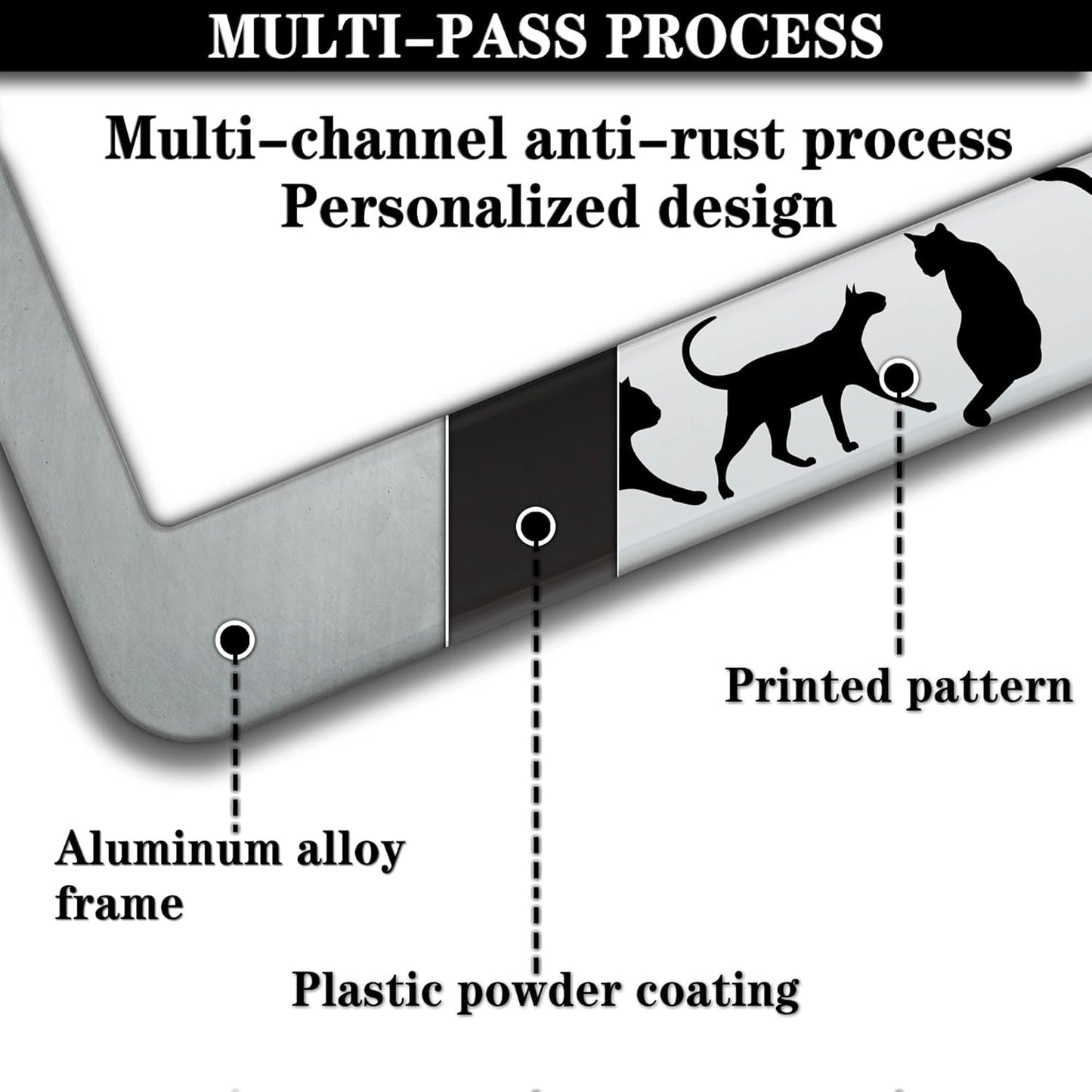 License Plate Frames for Women Black and White License Plate Frame for Men Black Cat Aluminum Metal Car Accessory 2 Pack with Screw Covers Set