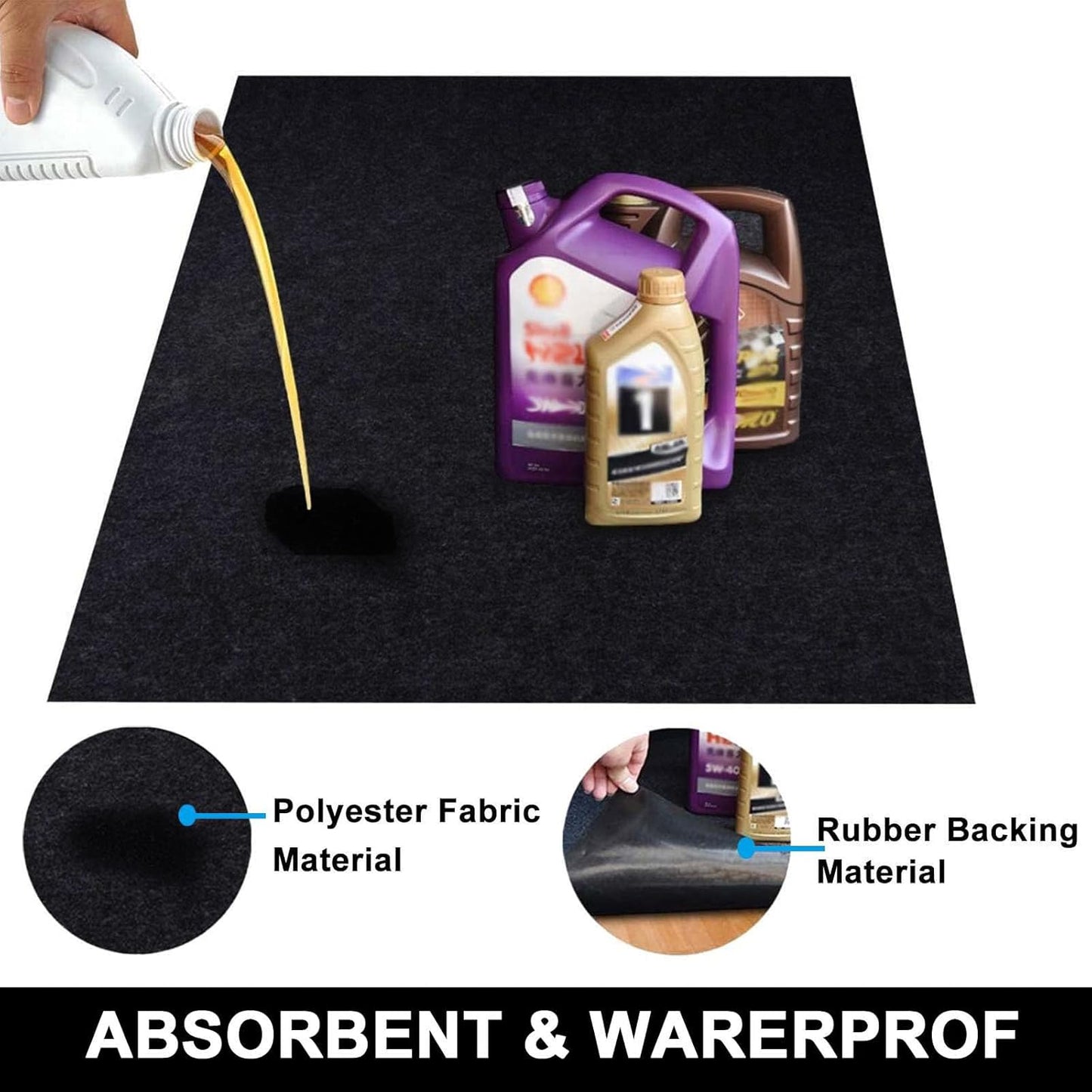AiBOB Oil Spill Mat, Garage Floor Mat Under Car, 6ft X 8 ft, Waterproof Backing Absorbent Pad Protects Floor, Durable, Reusable, Black