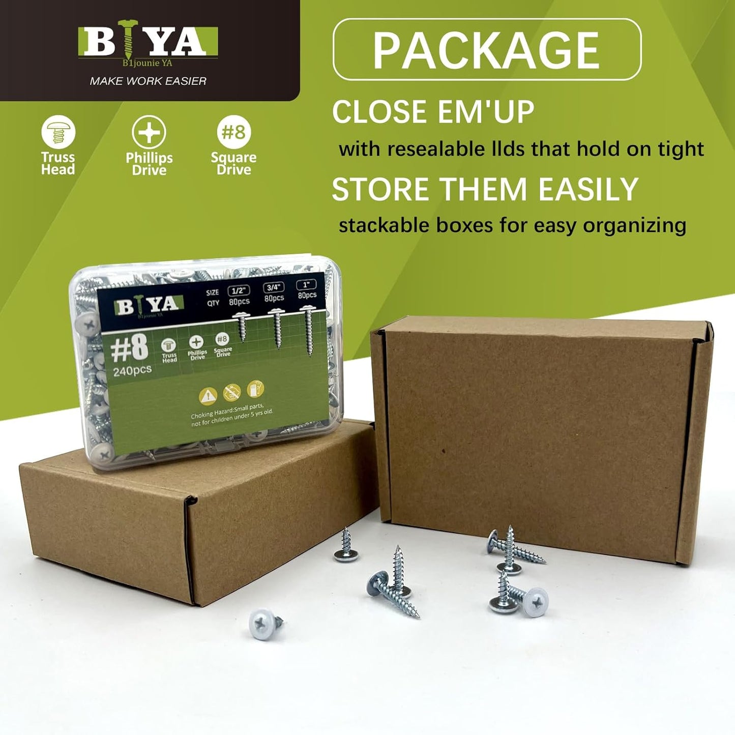 White Wood Screws, 240pcs Thread Truss Head Fast Self Tapping Pan Cabinet Screws for Wall Plates, 1/2 Inch, 3/4 Inch, 1 Inch