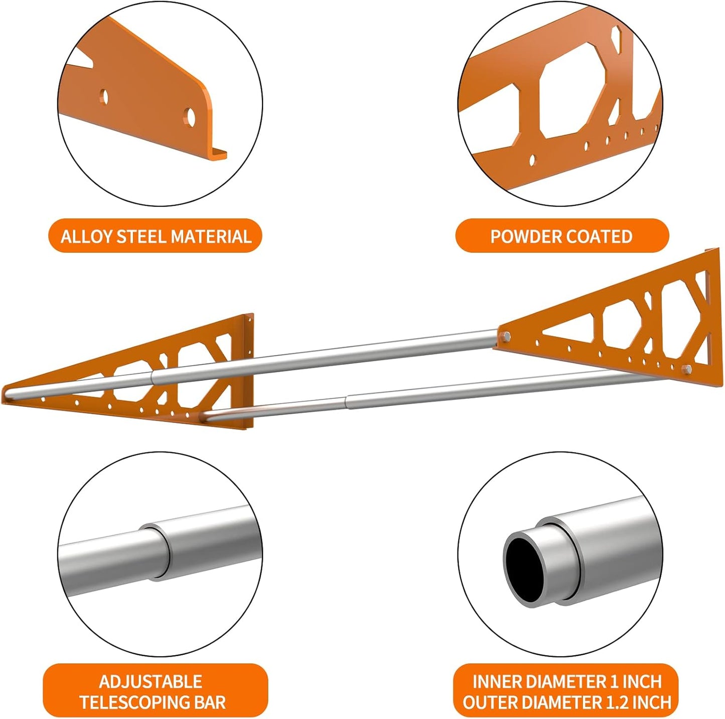 Tire Rack Wall Mount Adjustable 31"-56" Tire Storage Rack Wall Mount Wheel Rack with Heavy Duty Telescopic RodsSteel 400 Pound Weight Capacity (Orange)