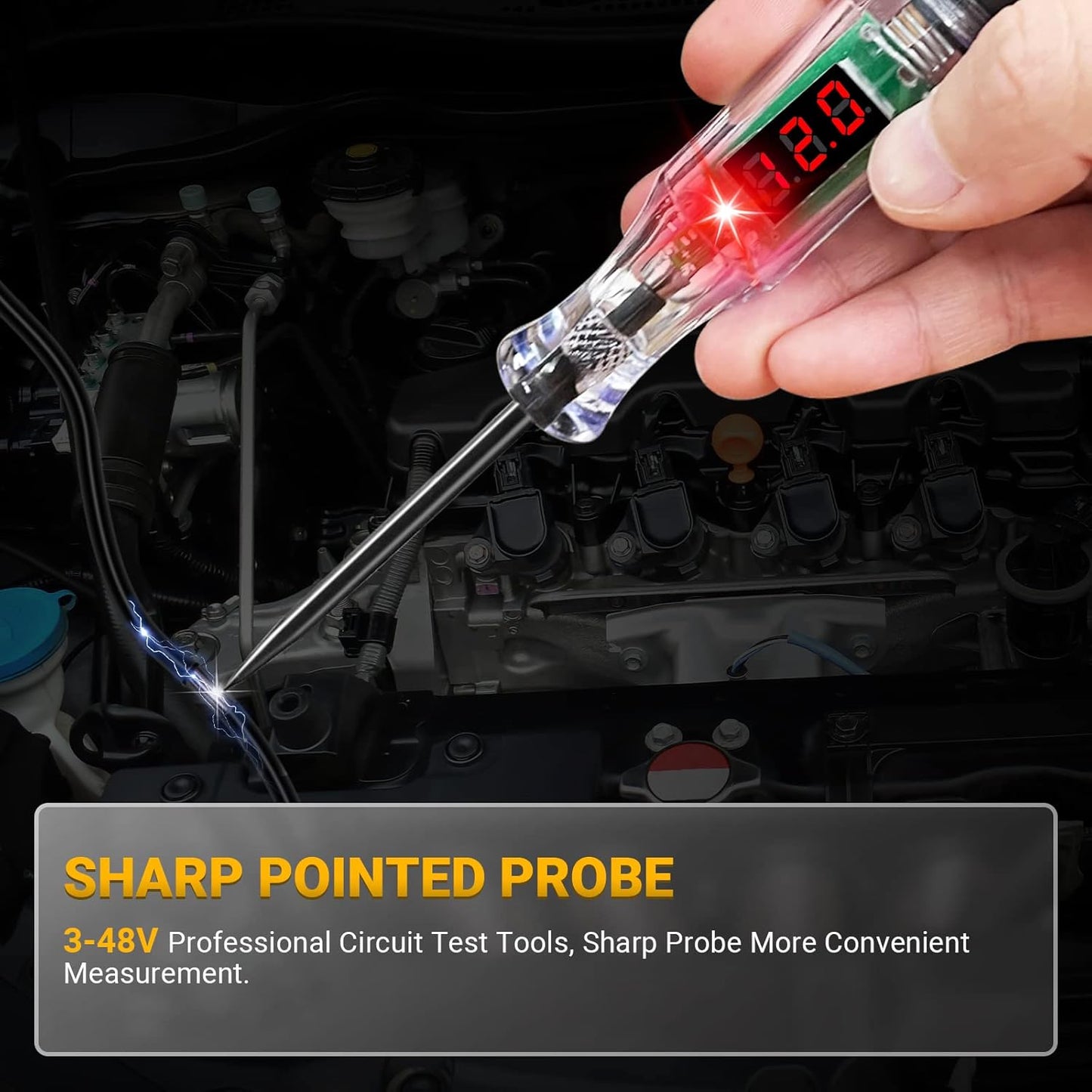 Test Light Automotive 3-48V Digital LED Circuit Tester, Auto Light Tester with Voltage Display, Electric Tester Pen with Voltmeter and Probe for Checking Car Truck Motorcycle Fuses & Battery Voltage