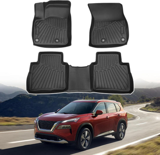 Powerty Floor Mats for 2021-2023 2024 2025 Nissan Rogue Accessories All Weather Floor Liner 3D TPE 1st & 2nd Row Floor Mat Heavy-Duty Floor Liners (NOT for Rogue Sport)